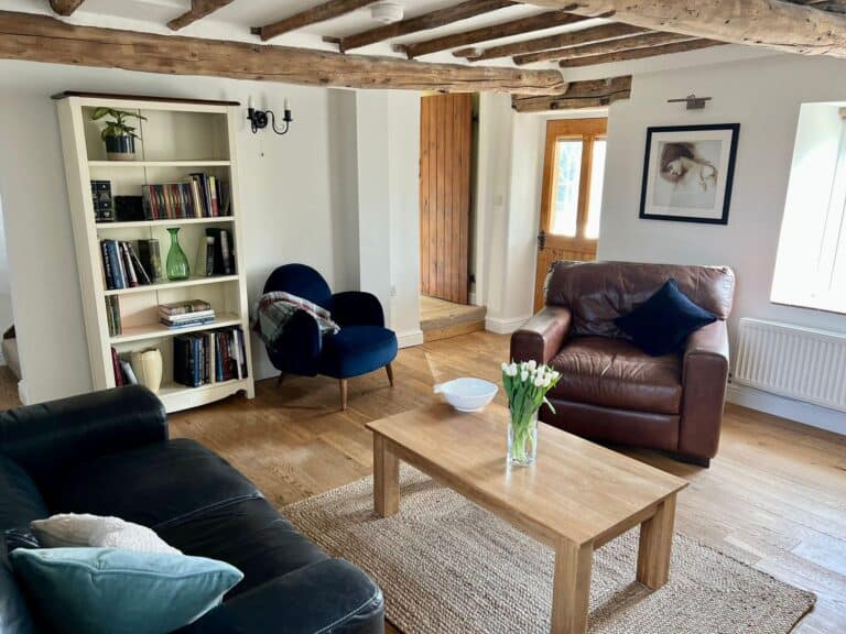 cottage lounge with wooden beams