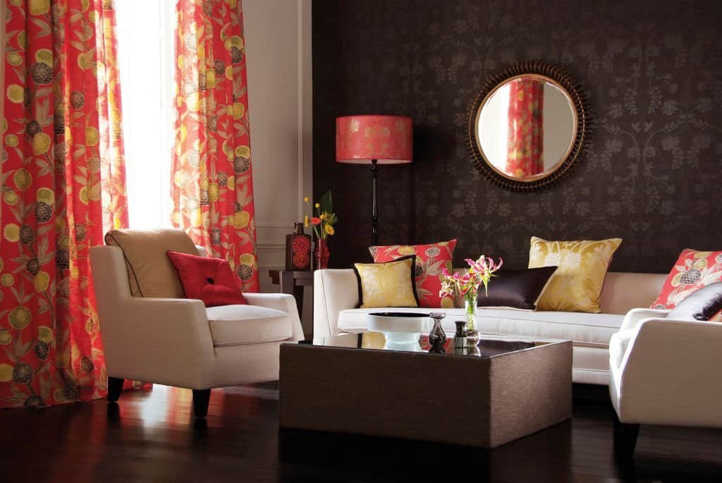 dark wallpapered feature wall